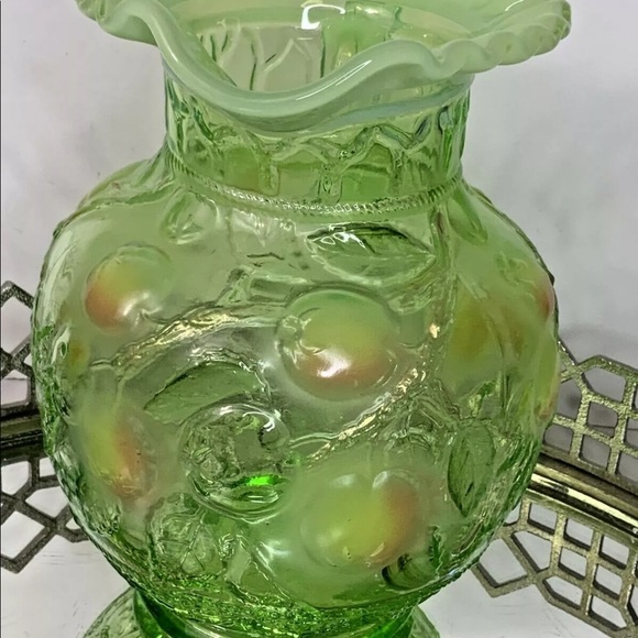 Fenton Apple Tree Pitcher 4 Tumblers Signed Green Stunning Set #N101 - Picture 5 of 10